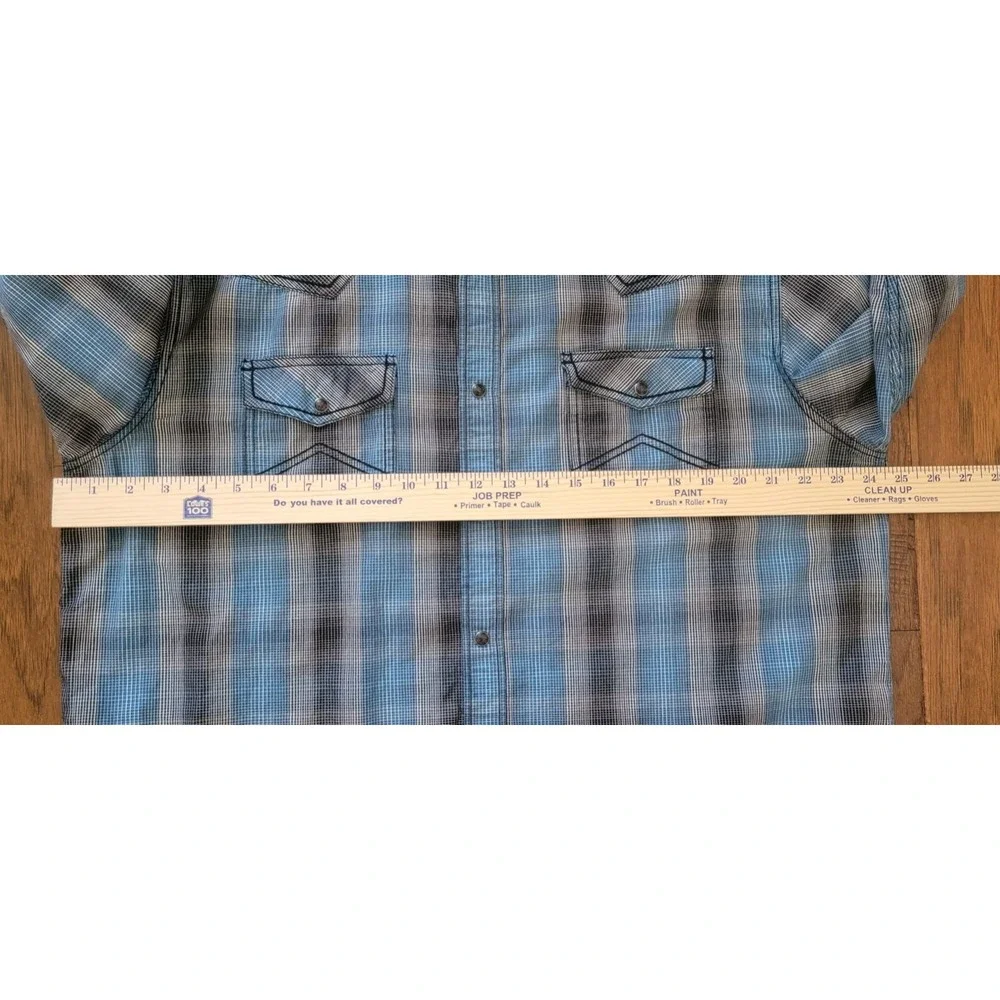 Cody James Long Sleeve Pearl Snap‎ Shirt Men's XL Sky Blue Black&White Striped
